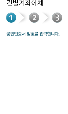 건별계좌이체 두번째 단계 출금할 본인 계좌번호를 선택하고, 입력 후 이체 받을 은행을 선택하고 입금계좌번호를 입력합니다. 이체금액을 선택 후 이체실행 버튼을 클릭합니다.